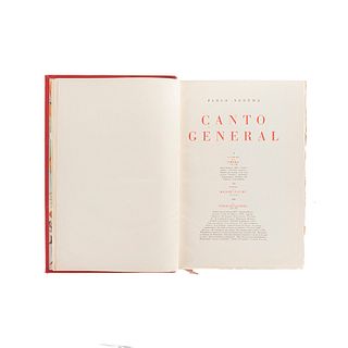 Neruda, Pablo. Canto General. México, 1950. 1a. edición. Guarda anterior por Diego Rivera, posterior por Siqueiros. Ed. de 600 ejem.