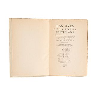 Novo, Salvador-González Peña, Carlos.Las Aves en la Poesía Castellana.México,1953.Firmado y dedicado por Salvador Novo. Ed. de 100 ejem