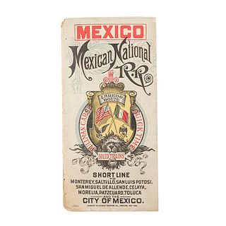 The Mexican National Railroad Laredo Route:Short Line to Monterey, Saltillo, San Luis Potosi...New York,1892. Mapa de bolsillo, a color