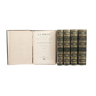 Scio de San Miguel, Felipe. La Biblia Vulgata Latina. París: Librería de Rosa y Bouret, 1870. Tomos I - V. 28 láminas. Piezas: 5.