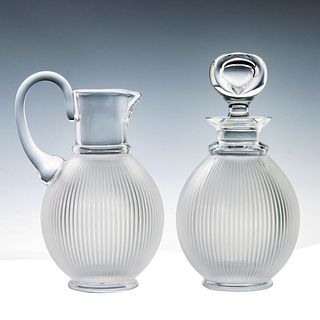 FRENCH CRYSTAL PITCHER AND DECANTER SIGNED LALIQUE
