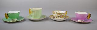 4 Aynsley Butterfly Tea Cups & Saucers