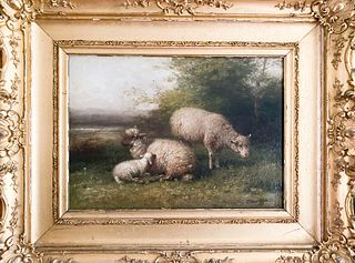 Oil on Canvas Family of Sheep - By George Riecke