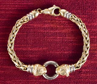 14K Gold Braided Chain Bracelet with Panther Heads