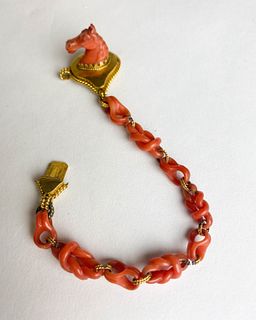 Red Coral Bracelet with Carved Horse Head