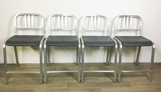 4 Emeco By Sottsass Nine-O Brushed Aluminum Chairs