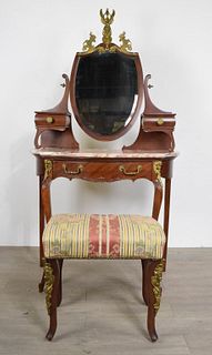 French Louis XVI Walnut Dressing Table with Bench