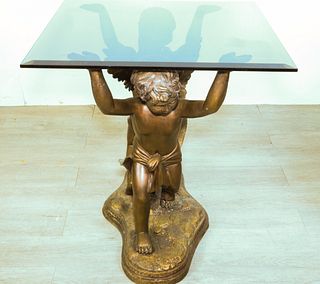 Figural Bronze Cocktail Table After Auguste Moreau