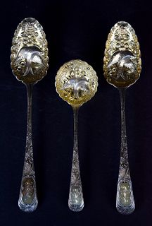 3 English Sterling Silver Berry Spoons