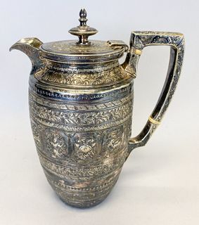 Anglo-Indian Silvered Zodiac Pitcher