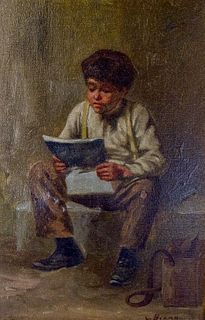 J. Brown Oil on Canvas Portrait of a Boy