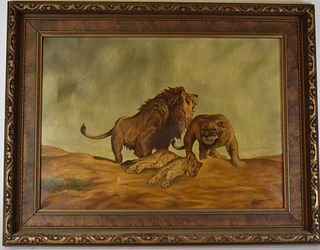 Signed A. Bross Oil on Canvas Lions