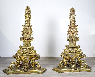 Pair Of Monumental Gilt Bronze Figural Andirons