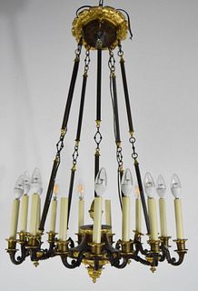 Ornate Brass Chandelier in Black and Gold