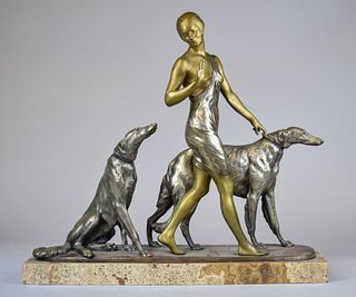 Louis Riche Bronze Femme Aux Levriers
