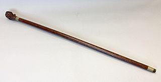 Carved Wooden Cane with Native American Head