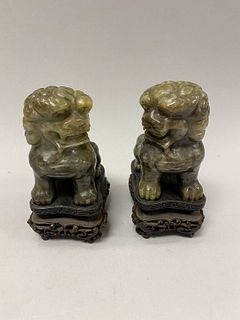 Pair of Carved Jade Foo Lions