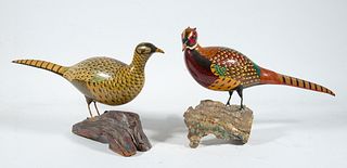PR OF CARVED AND PAINTED PHEASANTS