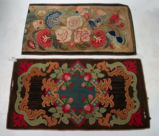 (2) EARLY FLORAL HOOKED RUGS