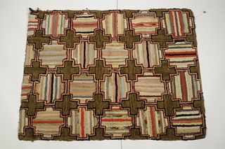 ANTIQUE GEOMETRIC PATTERN HOOKED RUG - 31" x 40"