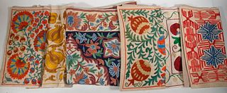 CREWELWORK TABLECLOTH & (5) VARIOUS DESIGN PILLOW COVERS, MADE IN INDIA