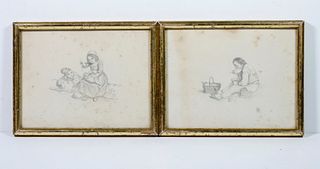 PR OF SMALL 19TH C. FRENCH PENCIL DRAWINGS, FRAMED