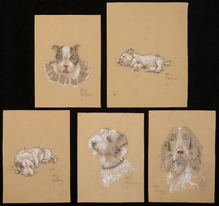(5) PASTEL DRAWINGS OF DOGS BY ALLAN EDWARDS