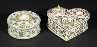 (2) MOUSTIERS FRENCH FAIENCE INKWELLS