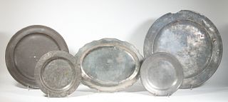 (5) PEWTER PLATES AND TRAYS