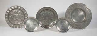 (5) PEWTER PLATES