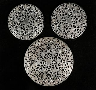(3) STERLING SILVER & GLASS TRIVETS BY WEBSTER CO.