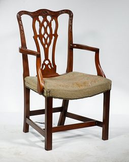 CHIPPENDALE CENTENNIAL ARMCHAIR WITH NEEDLEPOINT SEAT