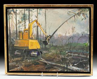 Framed Signed William Draper Logging Painting, ca. 1970