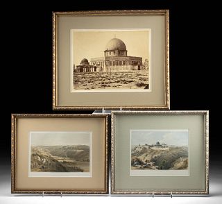 19th C. Bonfils Photo & 2 Roberts Lithographs of Israel