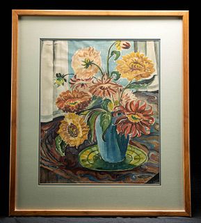 Signed M. Campbell Floral Still Life Painting, 1936
