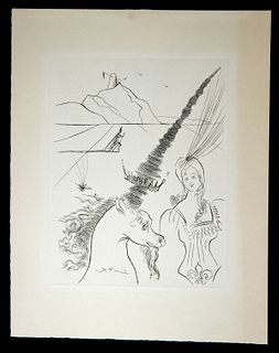 Salvador Dali Etching - The Lady and the Unicorn, 1960s