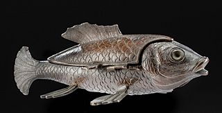19th C. Austrian Brass Fish Lidded Vessel by A. Klein