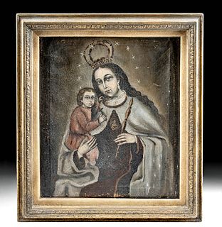 18th C. Spanish Colonial Painting - Virgen del Carmen