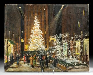 Draper Painting Christmas Tree Rockefeller Center 1940s