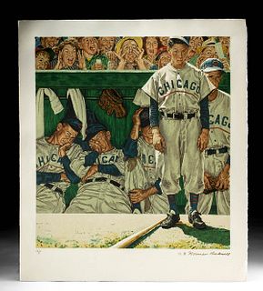Vintage Norman Rockwell Lithograph - "The Dugout"