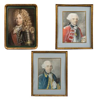 Lote de 3 obras. ANÓNIMOS Retratos de caballeros. Consta de: 2 grabados coloreados y uno en pastel. Enmarcados.
