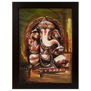 ASHLEY (?) India, 2010. Ganesh. Óleo sobre tela. Enmarcado. Con dedicatoria al reverso. 88 x 62 cm