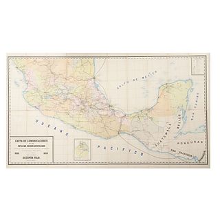 Glümer, Bodo von. Carta de Comunicaciones de los Estados Unidos Mexicanos. Mapa entelado, límites coloreados, 138 x 241 cm.