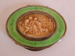 FRENCH ENAMEL SILVER COMPACT 