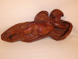 LARGE OLD WOOD ANGEL CARVING SGD. A. COOMONTE '57