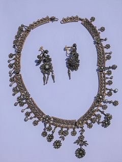 HUNGARIAN GILT SILVER GYPSY NECKLACE & EARRINGS