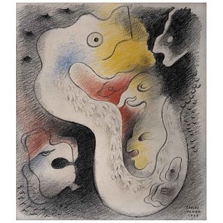 CARLOS MÉRIDA, Popol Vuh, Signed and dated 1943, Colored pencils on paper, 12.2 x 10.4" (31 x 26.5 cm)