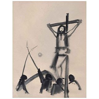MATHIAS GOERITZ, Crucifixión, ca. 1950, Signed, Ink on paper, 12.5 x 9.8" (32 x 25 cm), Document