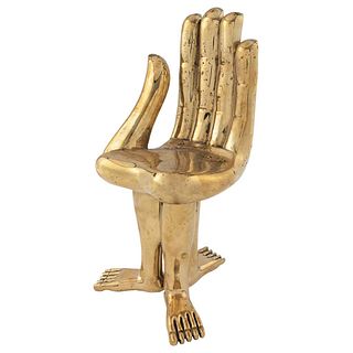 PEDRO FRIEDEBERG, Mano silla tripode, Signed and dated 2020 on base, Bronze sculpture P/A, 20.6 x 10.4 x 11.8" (52.5 x 26.5 x 30 cm), Certificate