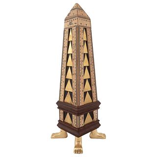PEDRO FRIEDEBERG, Obelisco caminante triangulizado, Signed, Wood sculpture, rulers and gold leaf, 19.6 x 6.6 x 6.6" (50 x 17 x 17 cm), Certificate